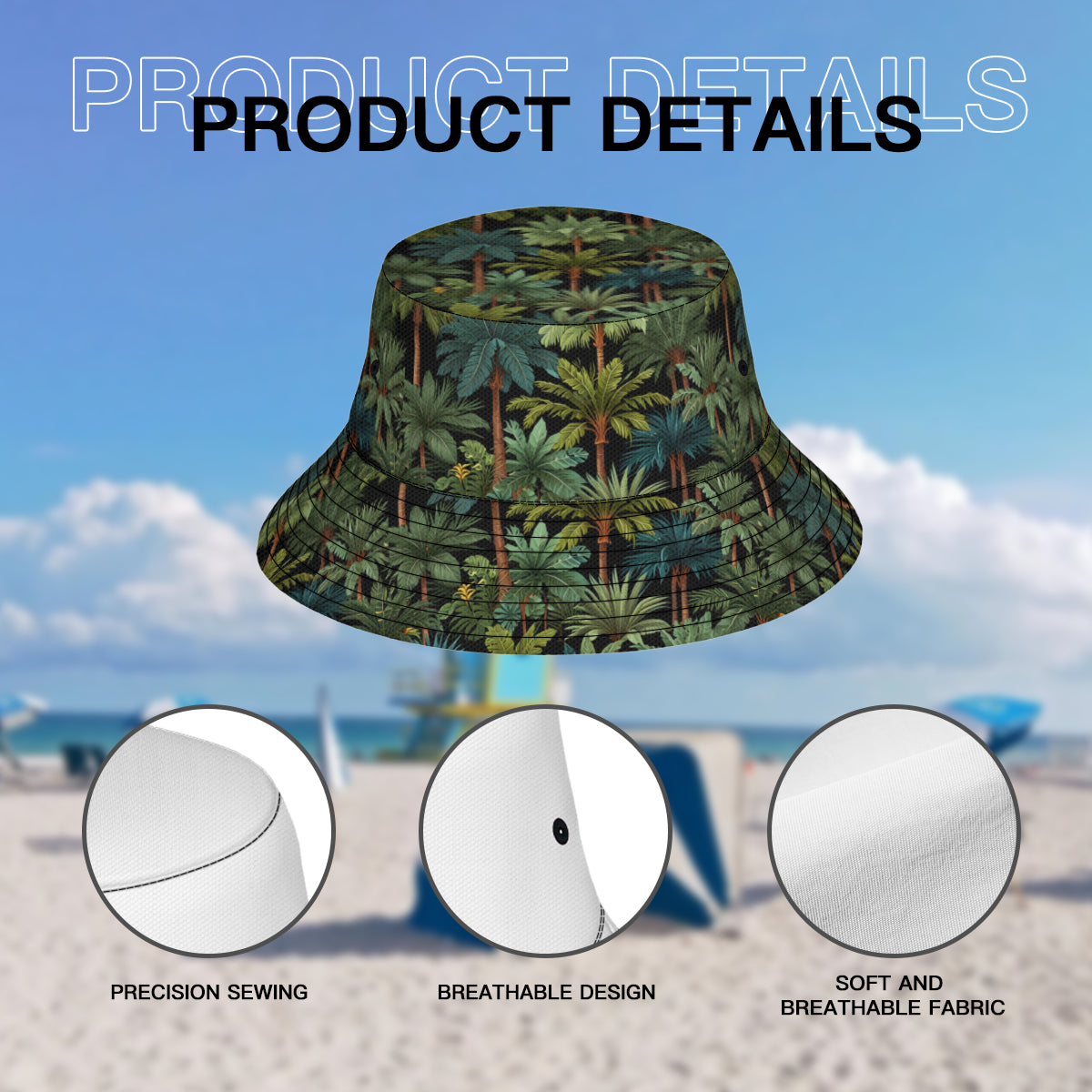 Tropical Trees Double-Sided Unisex Polyester Bucket Hat