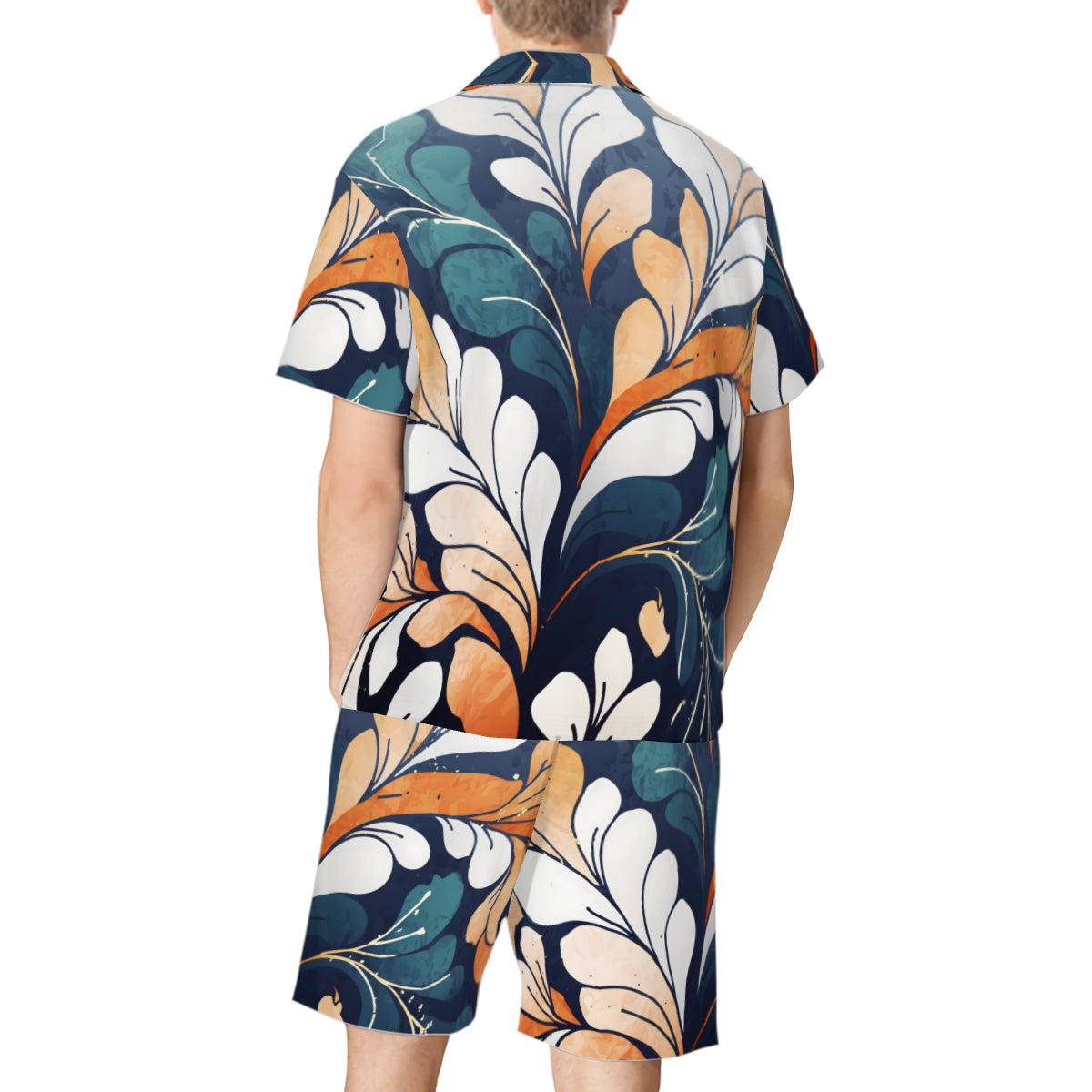 Abstract Floral Man's Shirt And Short Set
