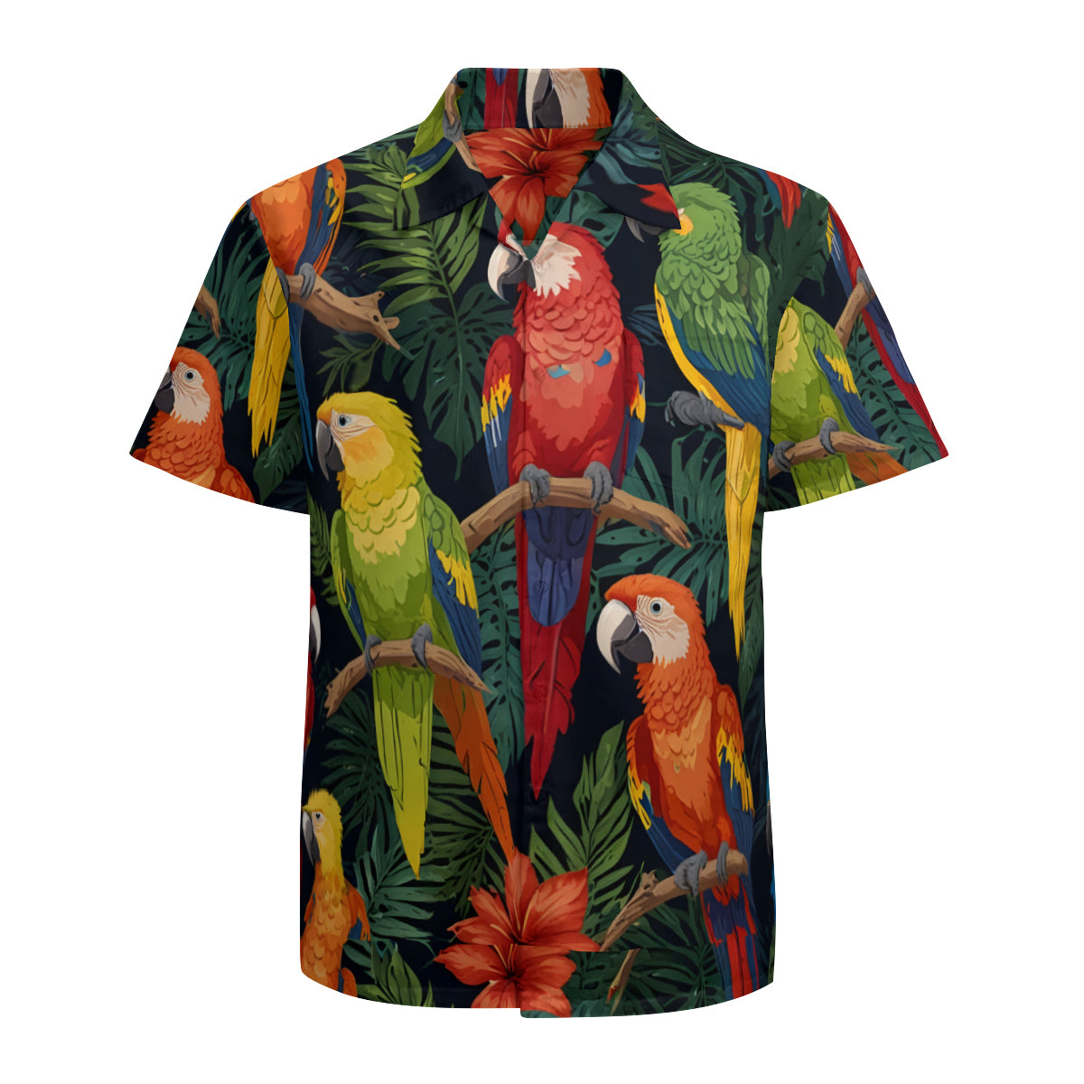 Tropical Parrots Pattern Men's Casual Short-Sleeved Shirt