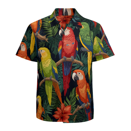 Tropical Parrots Pattern Men's Casual Short-Sleeved Shirt