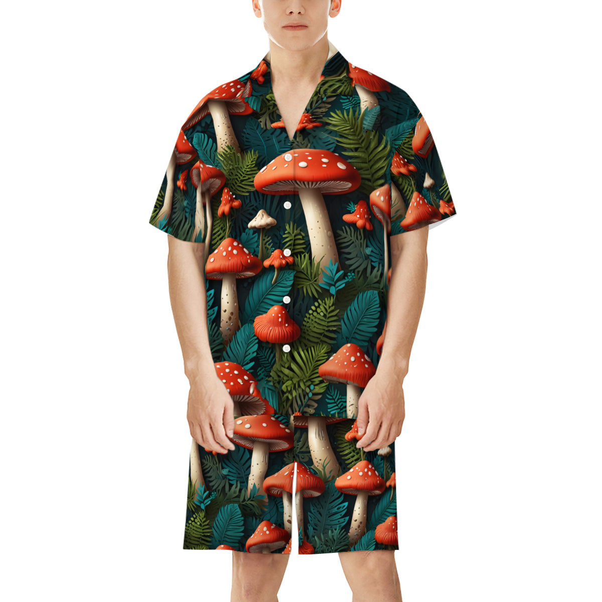 Tropical Mushroom Pattern Man's Shirt And Short Set