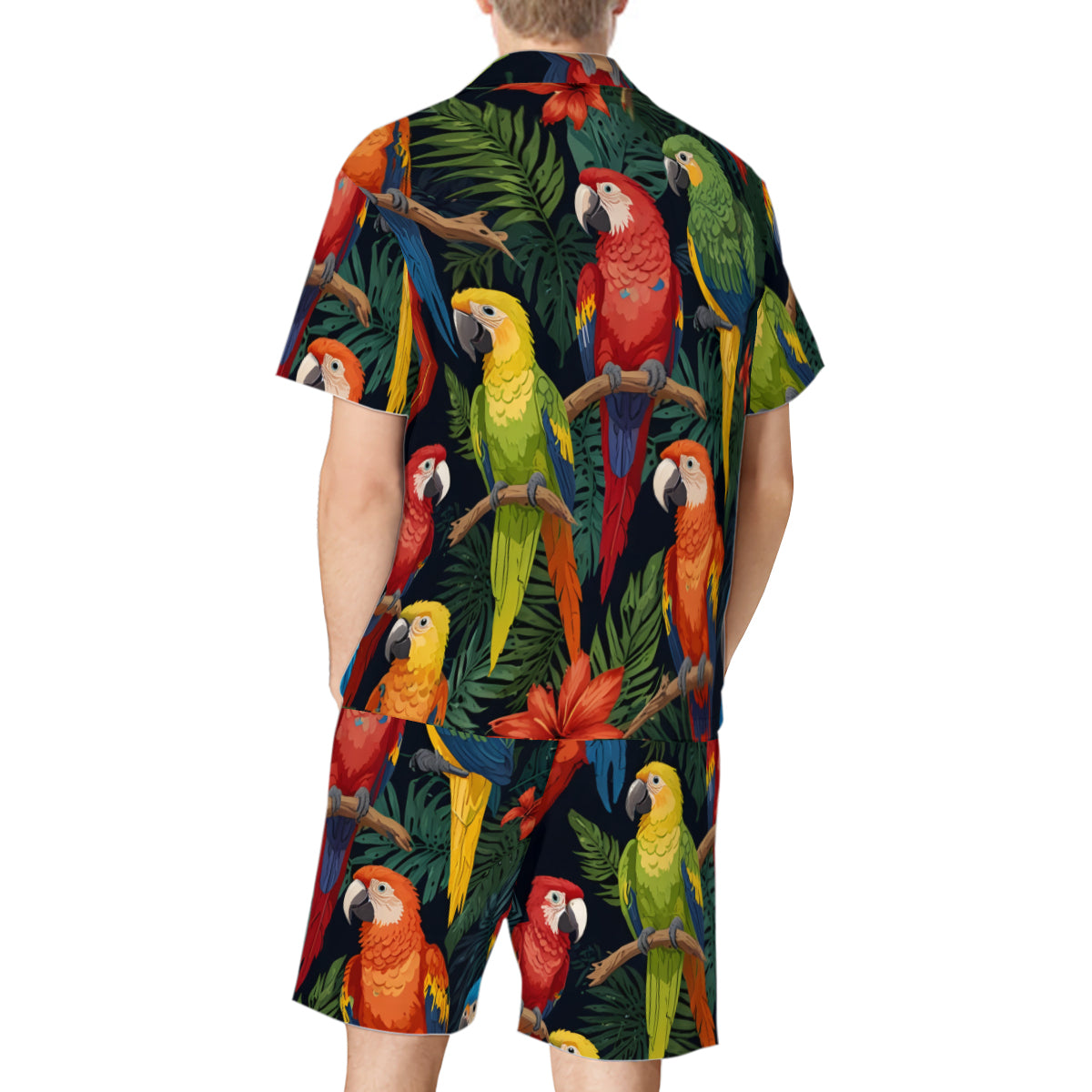 Tropical Parrots Pattern Man's Shirt And Short Set