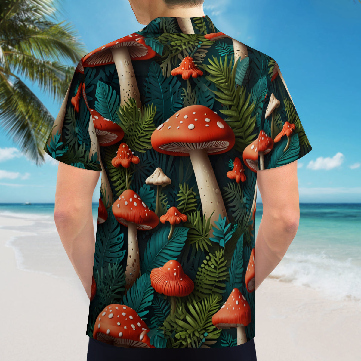 Tropical Mushroom Pattern Men's Casual Short-Sleeved Shirt