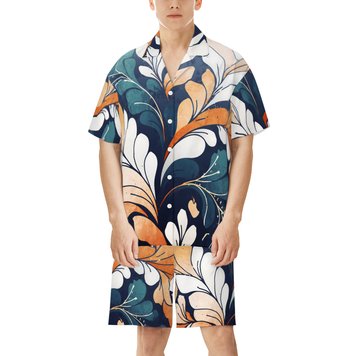 Abstract Floral Man's Shirt And Short Set