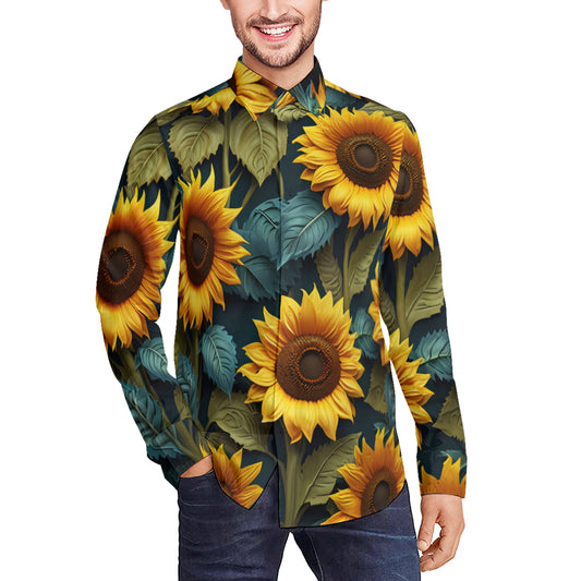 Sunflower Pattern Men's Classic Long-Sleeved Shirt