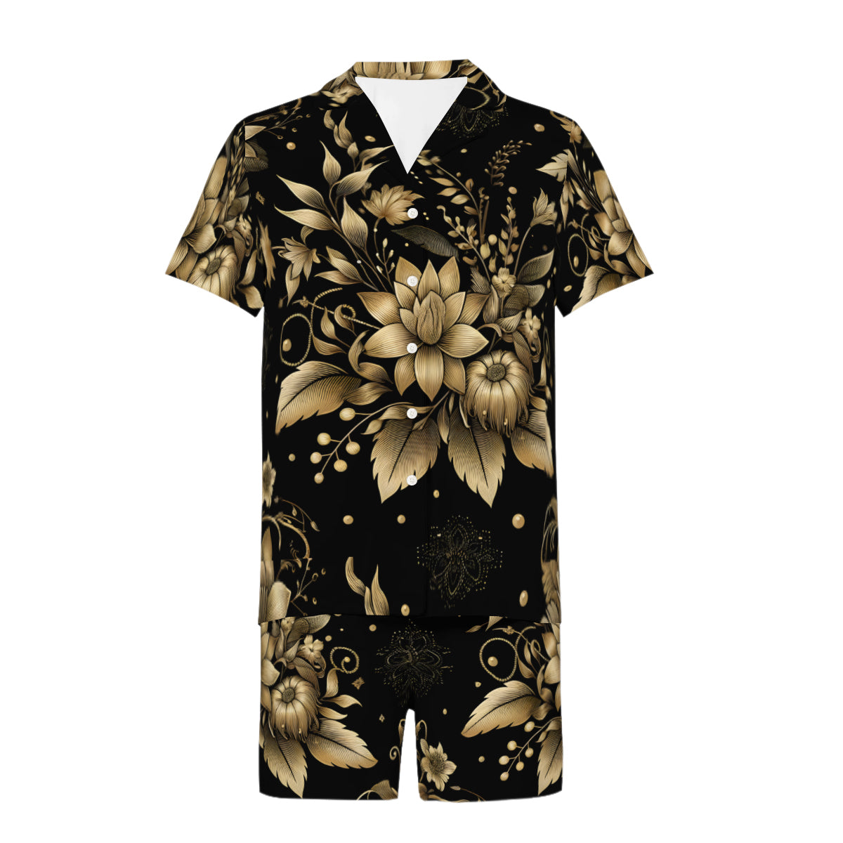 Gold Flowers Man's Shirt And Short Set
