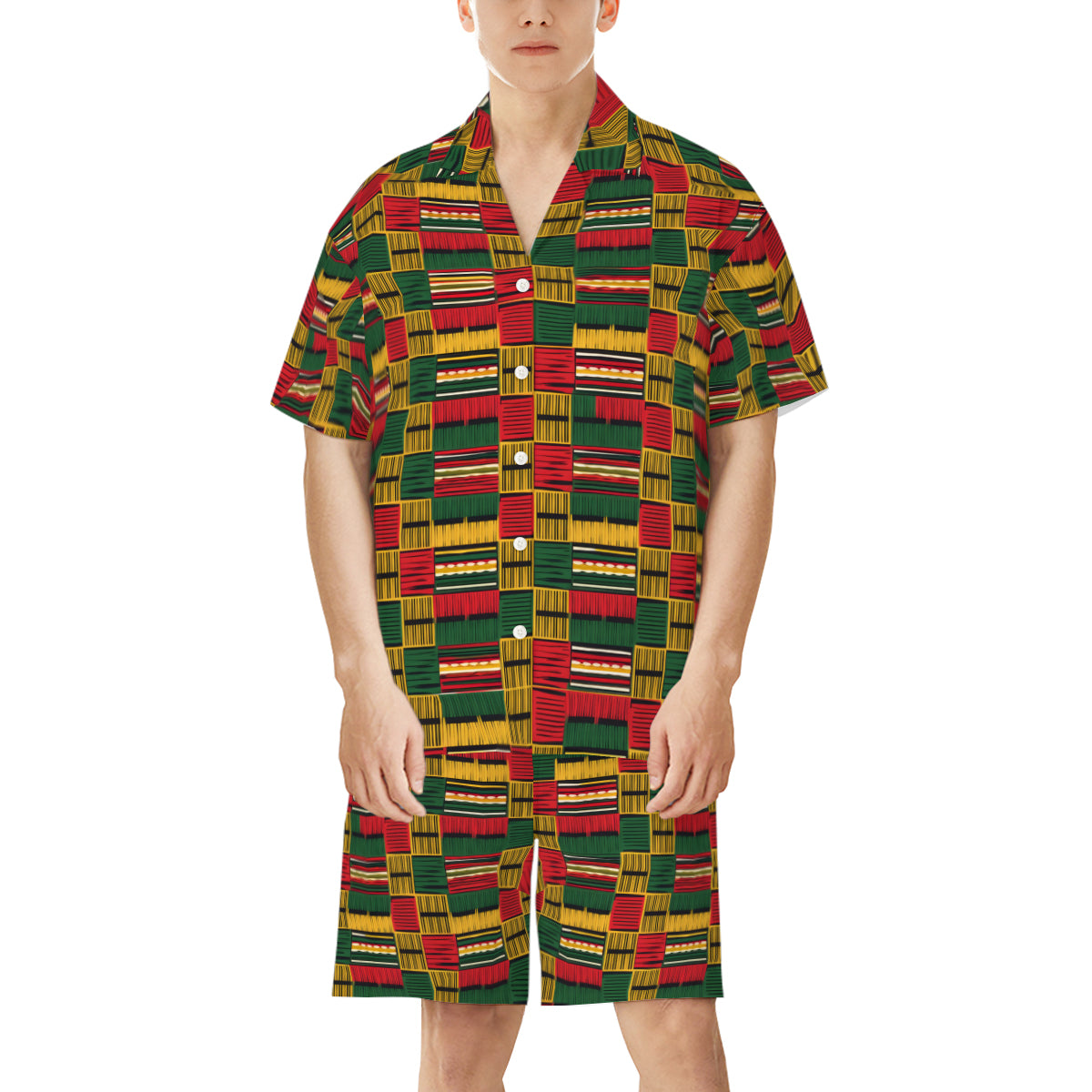 Kente Pattern Man's Shirt And Short Set