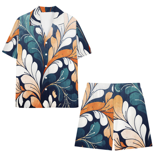 Abstract Floral Man's Shirt And Short Set