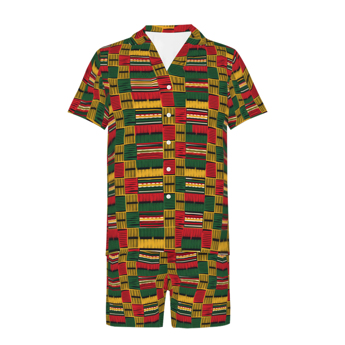 Kente Pattern Man's Shirt And Short Set