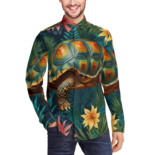 Tropical Tortoise Pattern Men's Classic Long-Sleeved Shirt