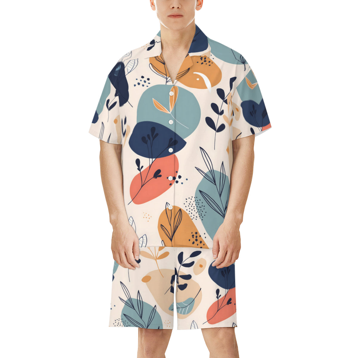 Abstract Floral Pattern Man's Shirt And Short Set