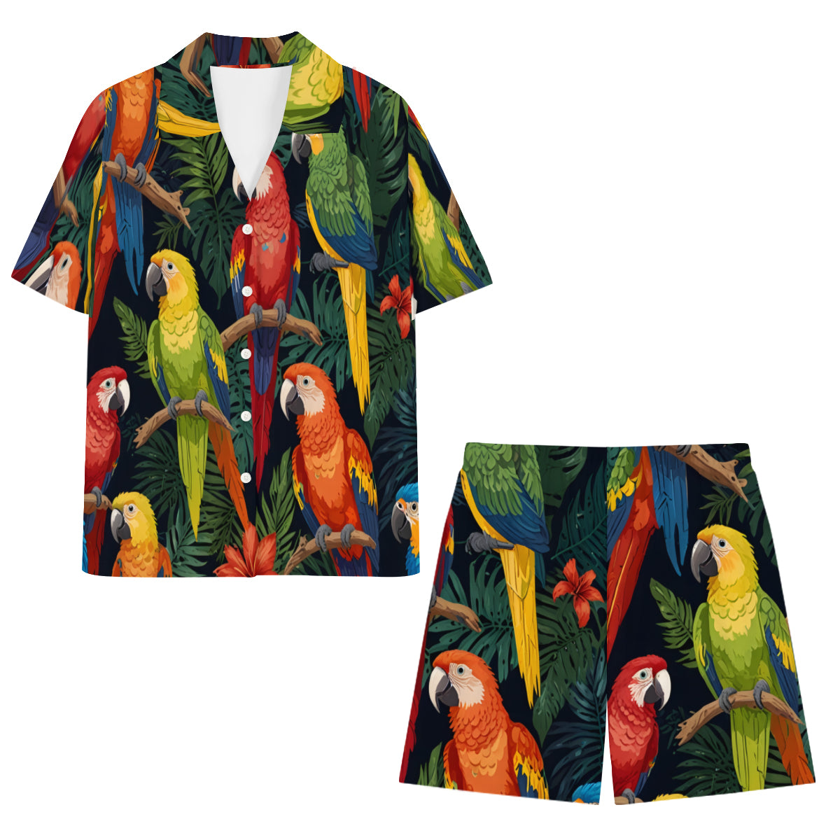 Tropical Parrots Pattern Man's Shirt And Short Set