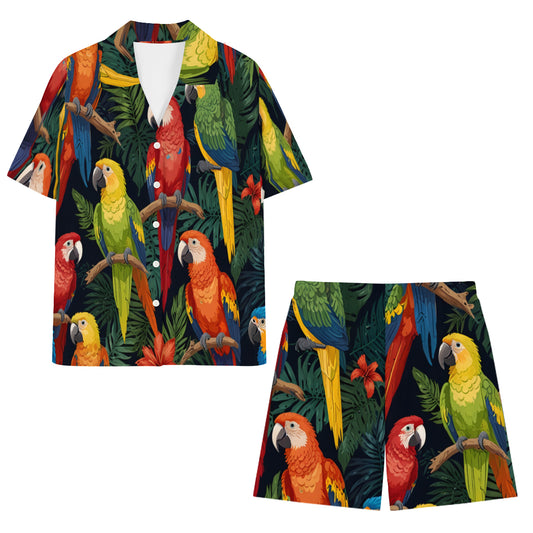 Tropical Parrots Pattern Man's Shirt And Short Set