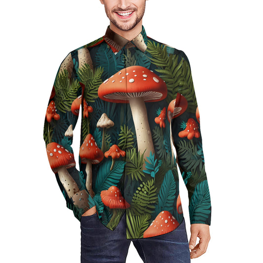 Tropical Mushroom Pattern Men's Classic Long-Sleeved Shirt