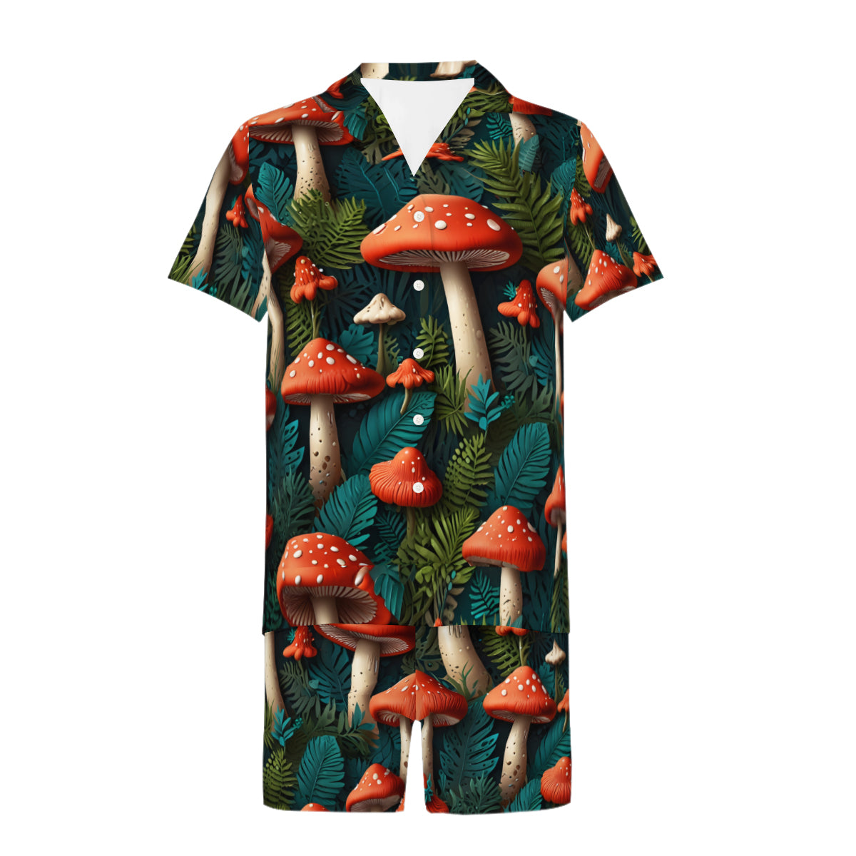 Tropical Mushroom Pattern Man's Shirt And Short Set