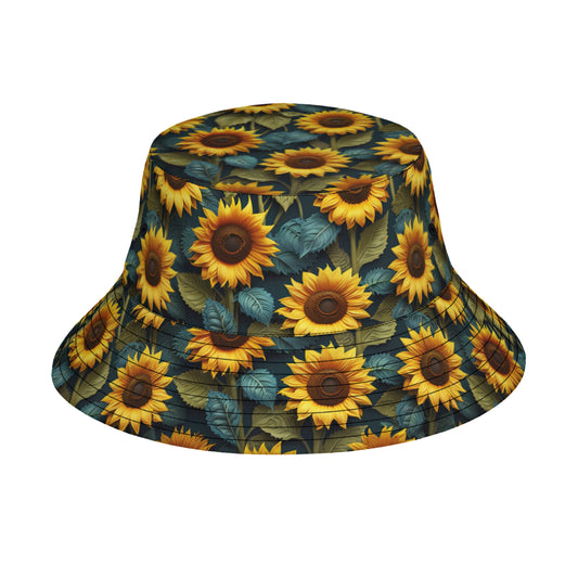 Sunflower Pattern Double-Sided Unisex Polyester Bucket Hat