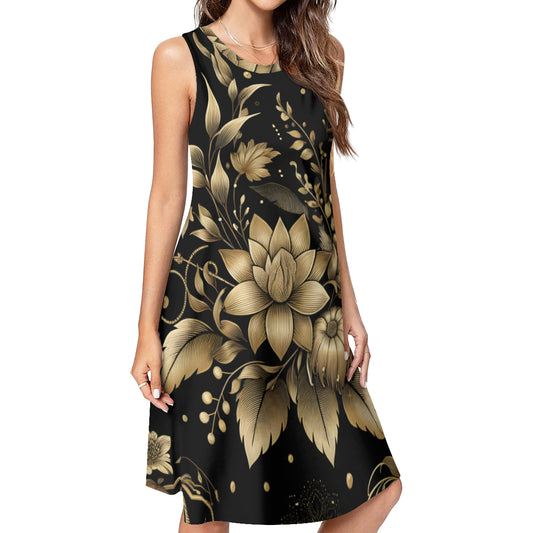 Gold Flowers Women's Casual Dress