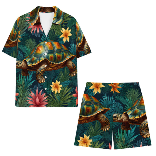 tropical Tortoise Pattern Man's Shirt And Short Set