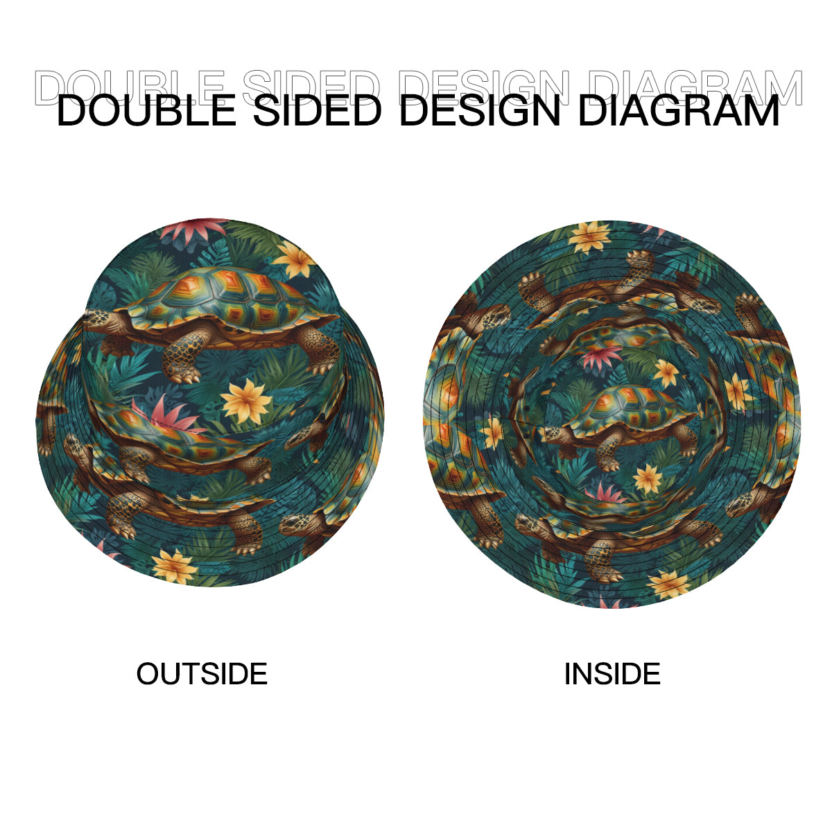 Tropical Tortoise Pattern Double-Sided Unisex Polyester Bucket Hat