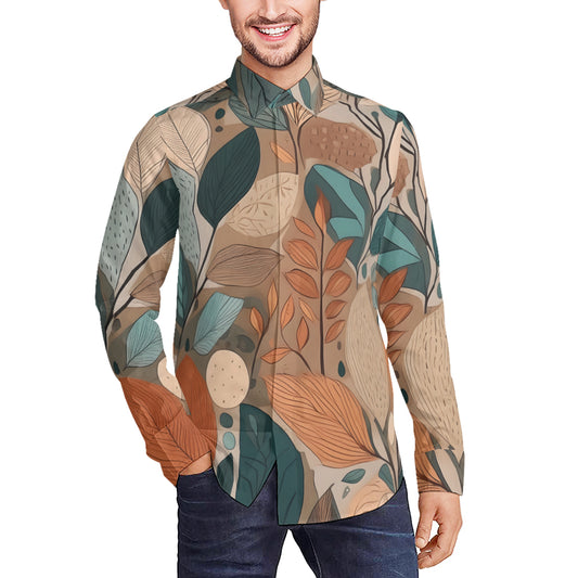 Floral Pattern Men's Classic Long-Sleeved Shirt