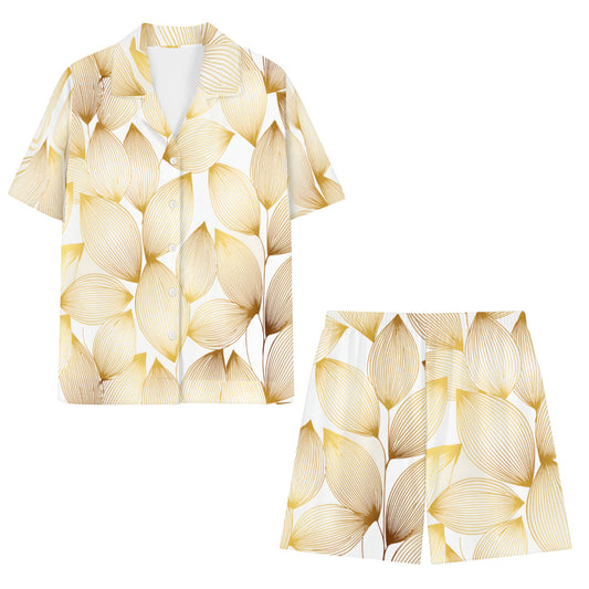 Abstract Pattern Gold Man's Shirt And Short Set