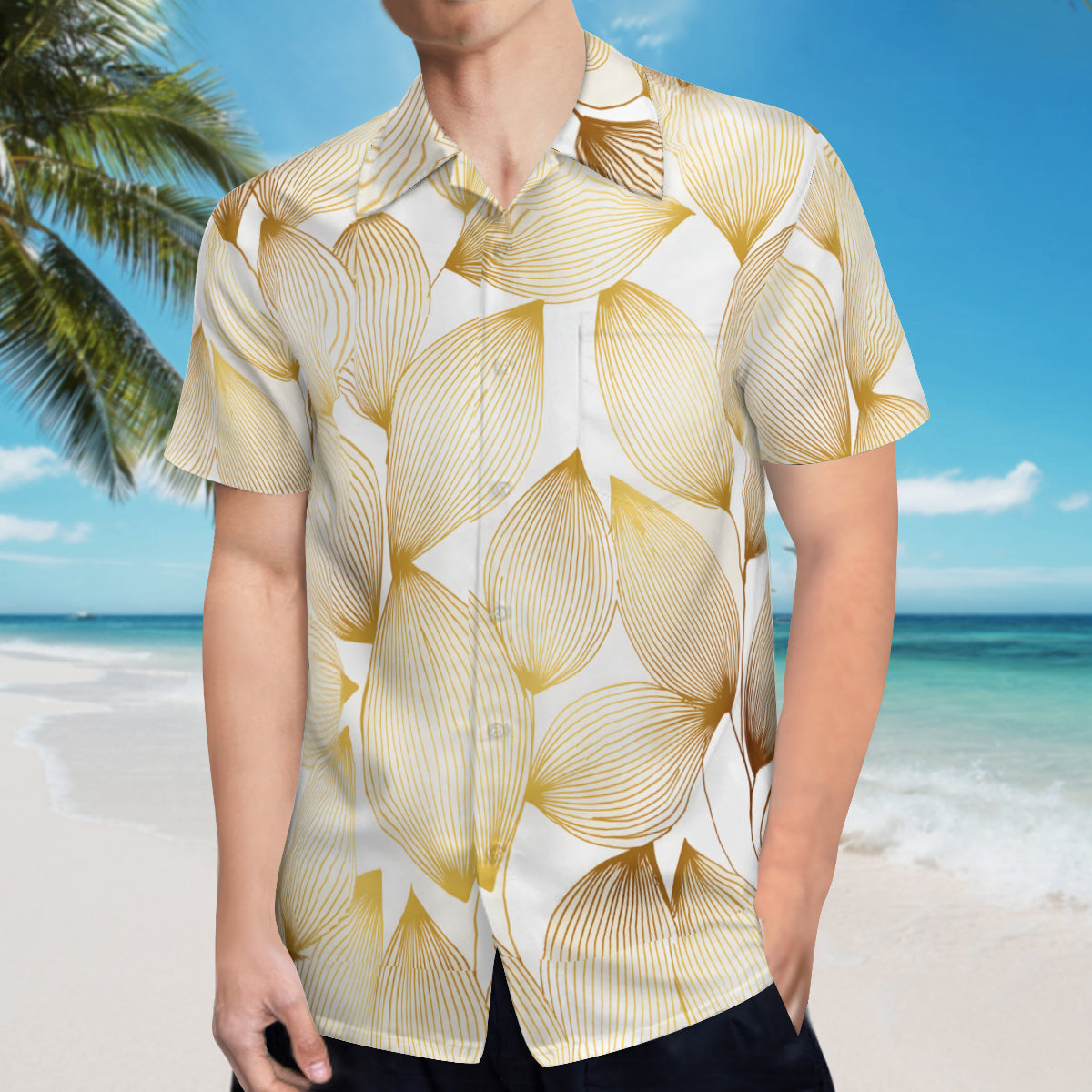 Abstract Pattern Gold Hawaiian Shirt