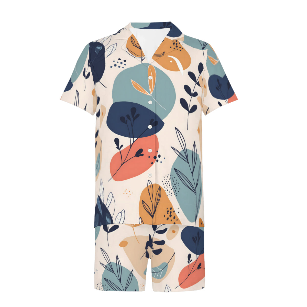 Abstract Floral Pattern Man's Shirt And Short Set