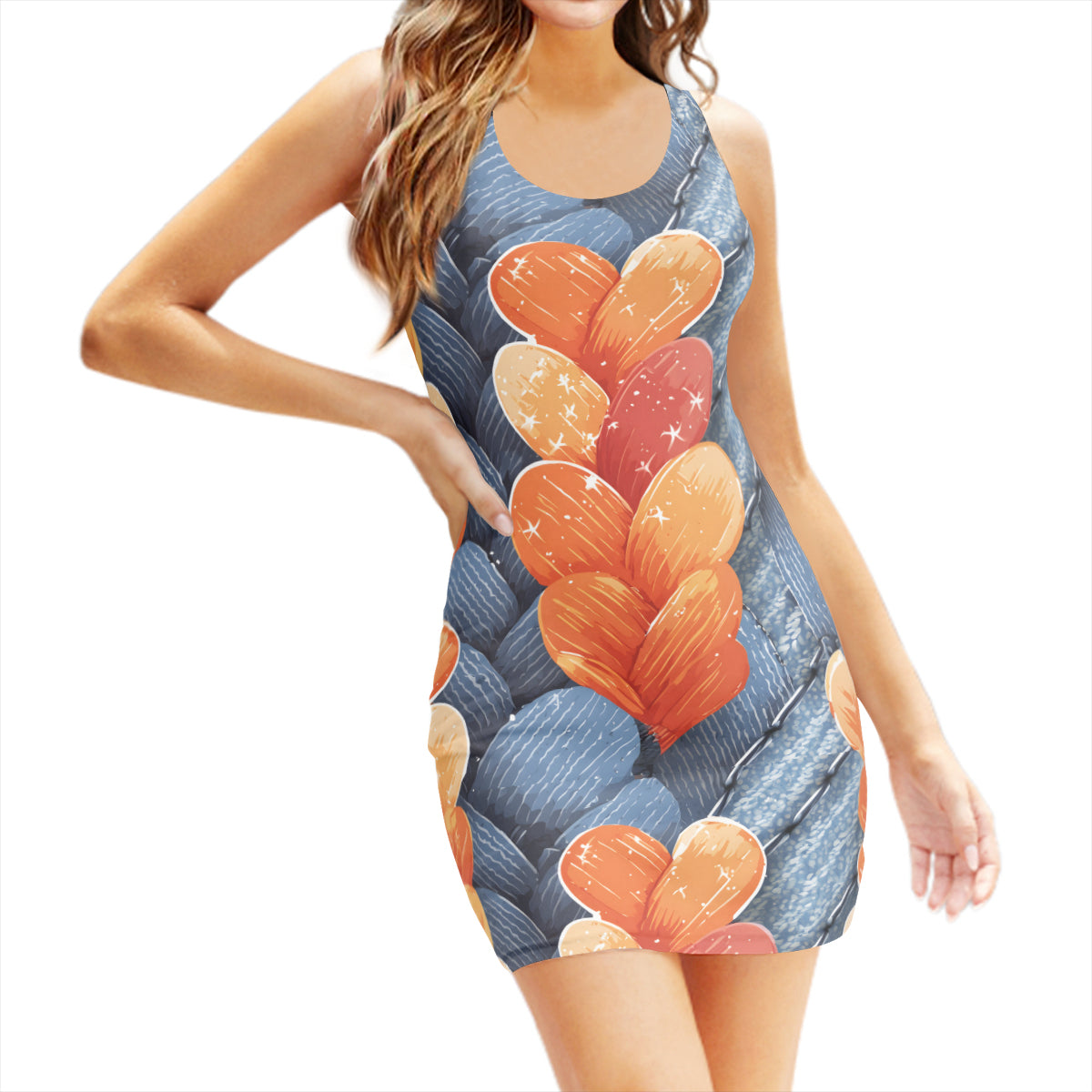 Abstract Sleeveless Slim-Fit Euro-Size Tank Slip Dress