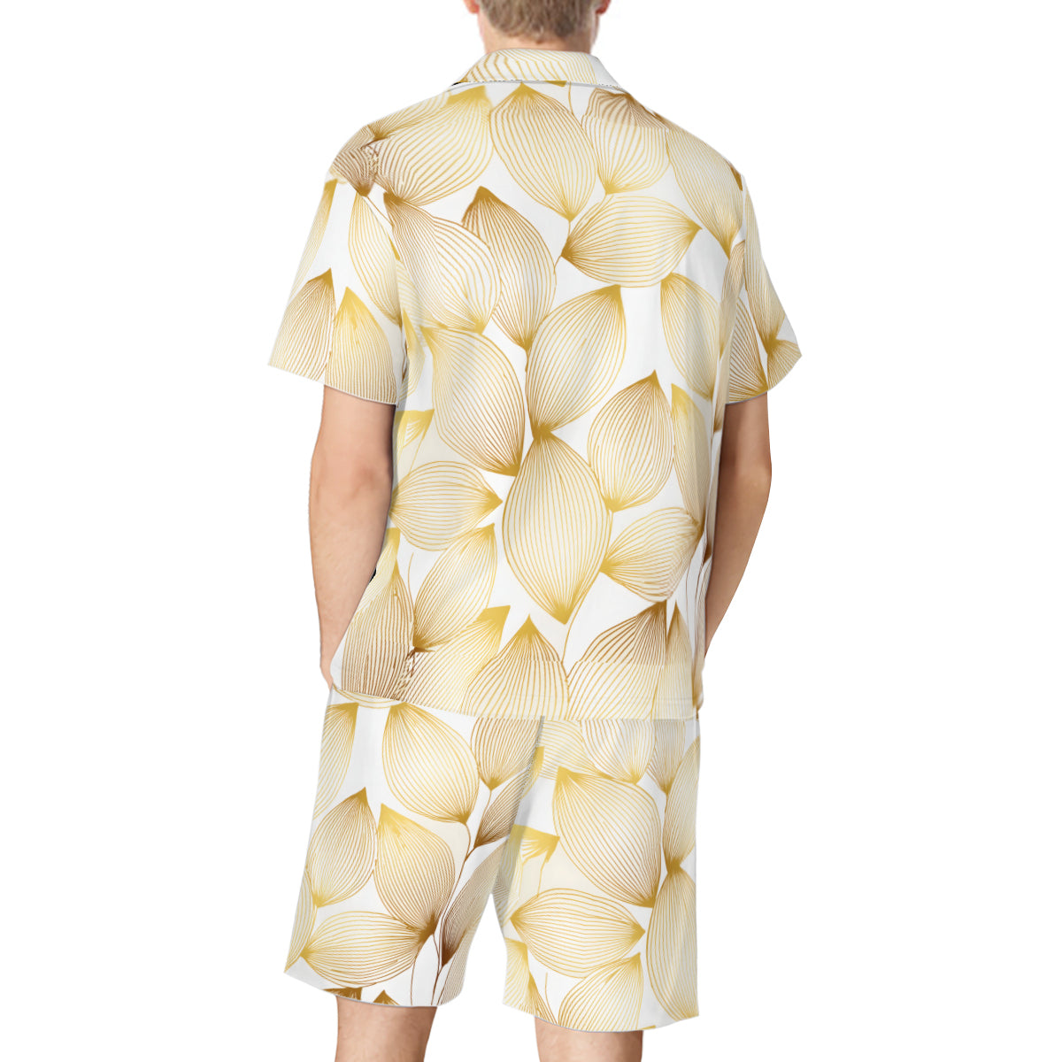 Abstract Pattern Gold Man's Shirt And Short Set