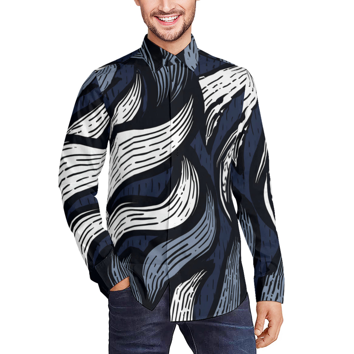Abstract Men's Classic Long-Sleeved Shirt
