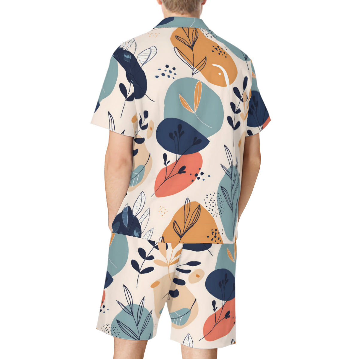 Abstract Floral Pattern Man's Shirt And Short Set