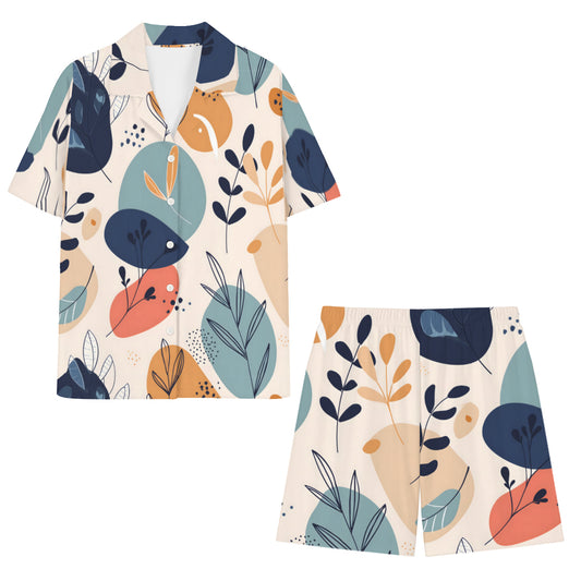 Abstract Floral Pattern Man's Shirt And Short Set