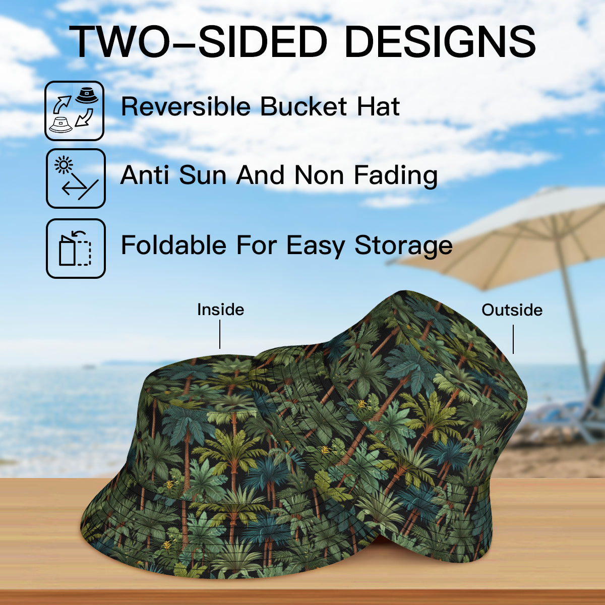 Tropical Trees Double-Sided Unisex Polyester Bucket Hat