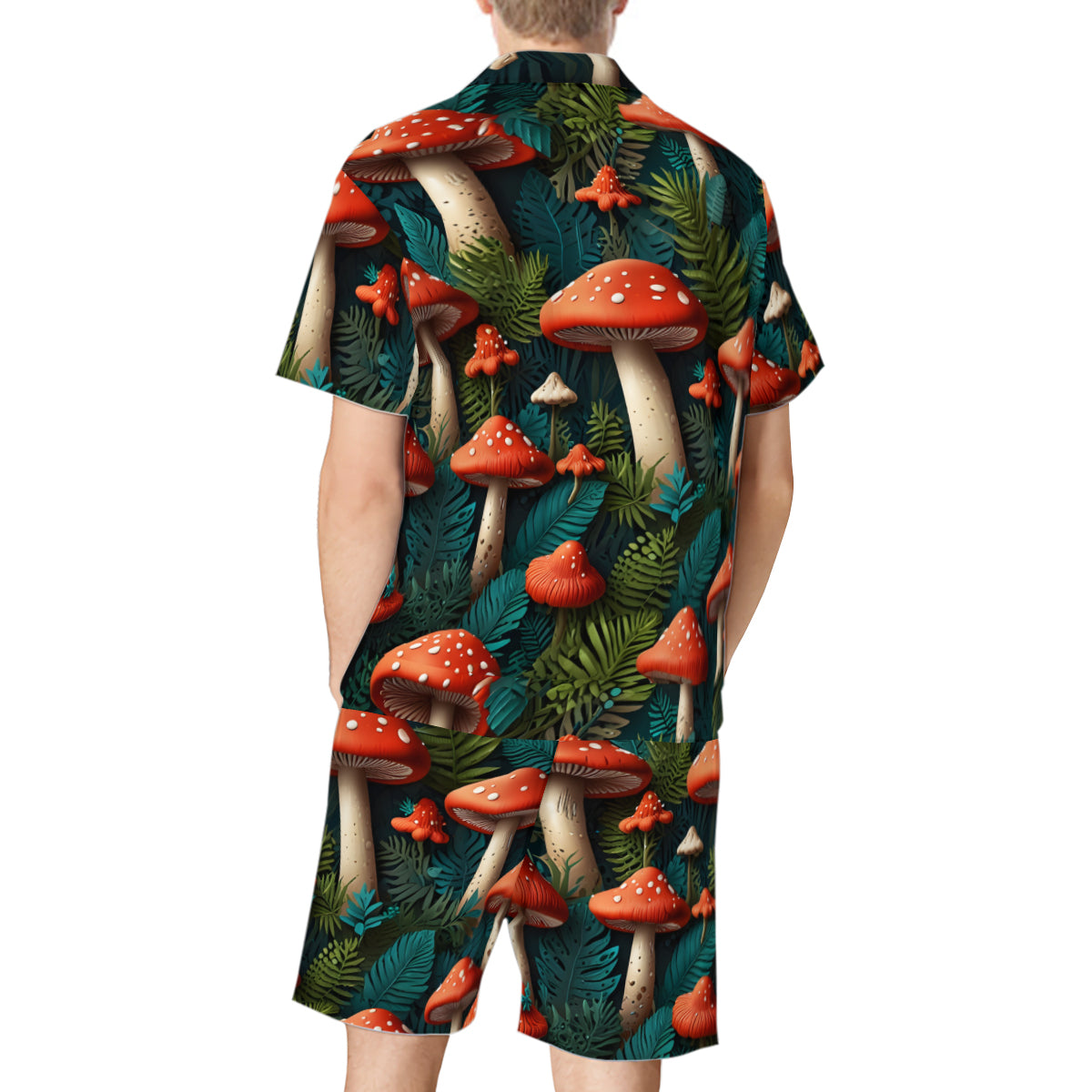 Tropical Mushroom Pattern Man's Shirt And Short Set