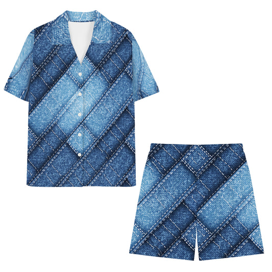 Denim Design Man's Shirt And Short Set