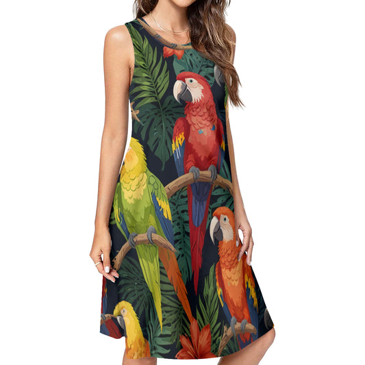 Tropical Parrots Pattern Women's Casual Dress