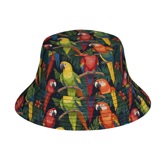 Tropical Parrots Pattern Double-Sided Unisex Polyester Bucket Hat