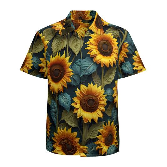 Sunflower Pattern Man's Casual Short-Sleeved Shirt