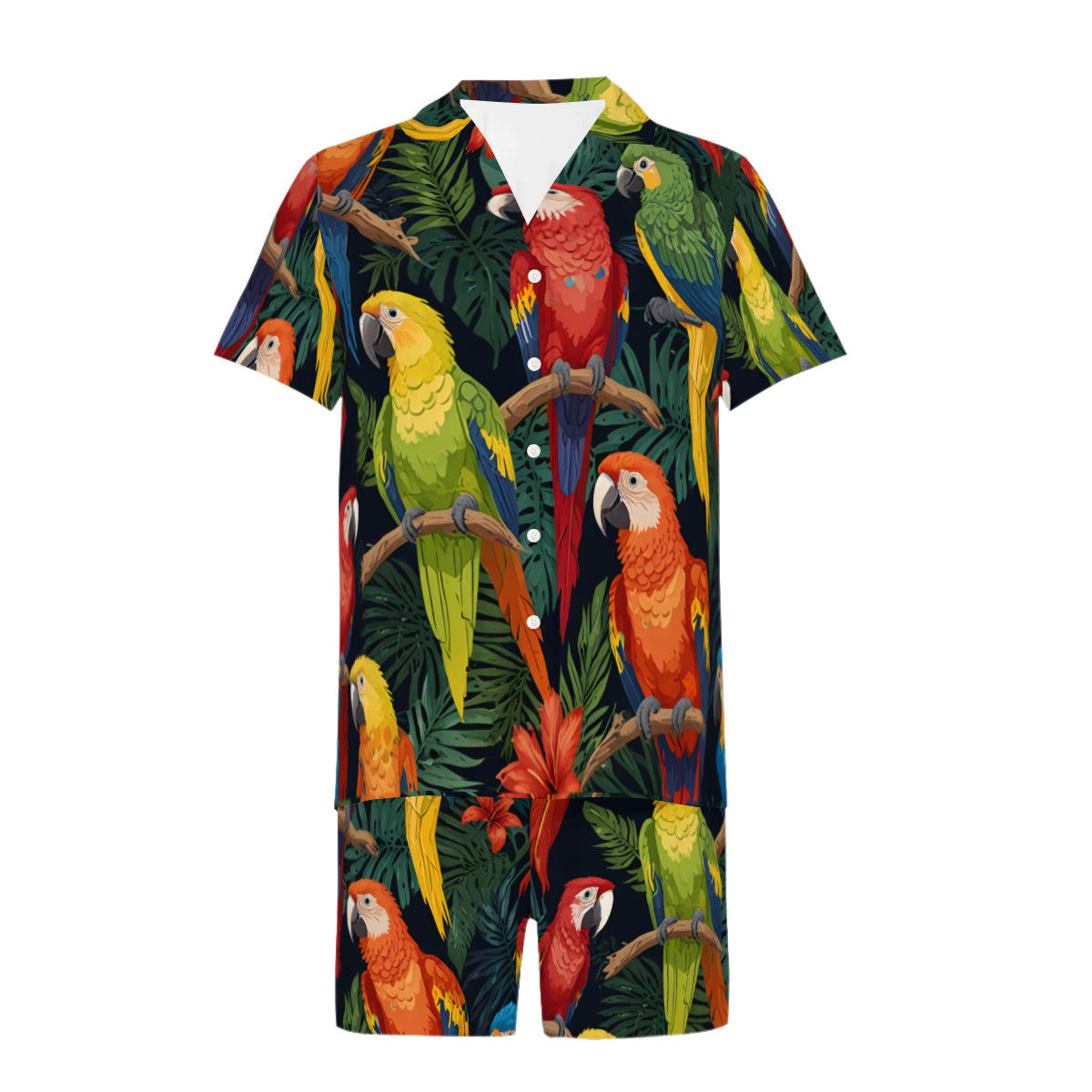 Tropical Parrots Pattern Man's Shirt And Short Set