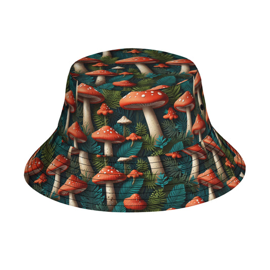 Tropical Mushroom Pattern Double-Sided Unisex Polyester Bucket Hat