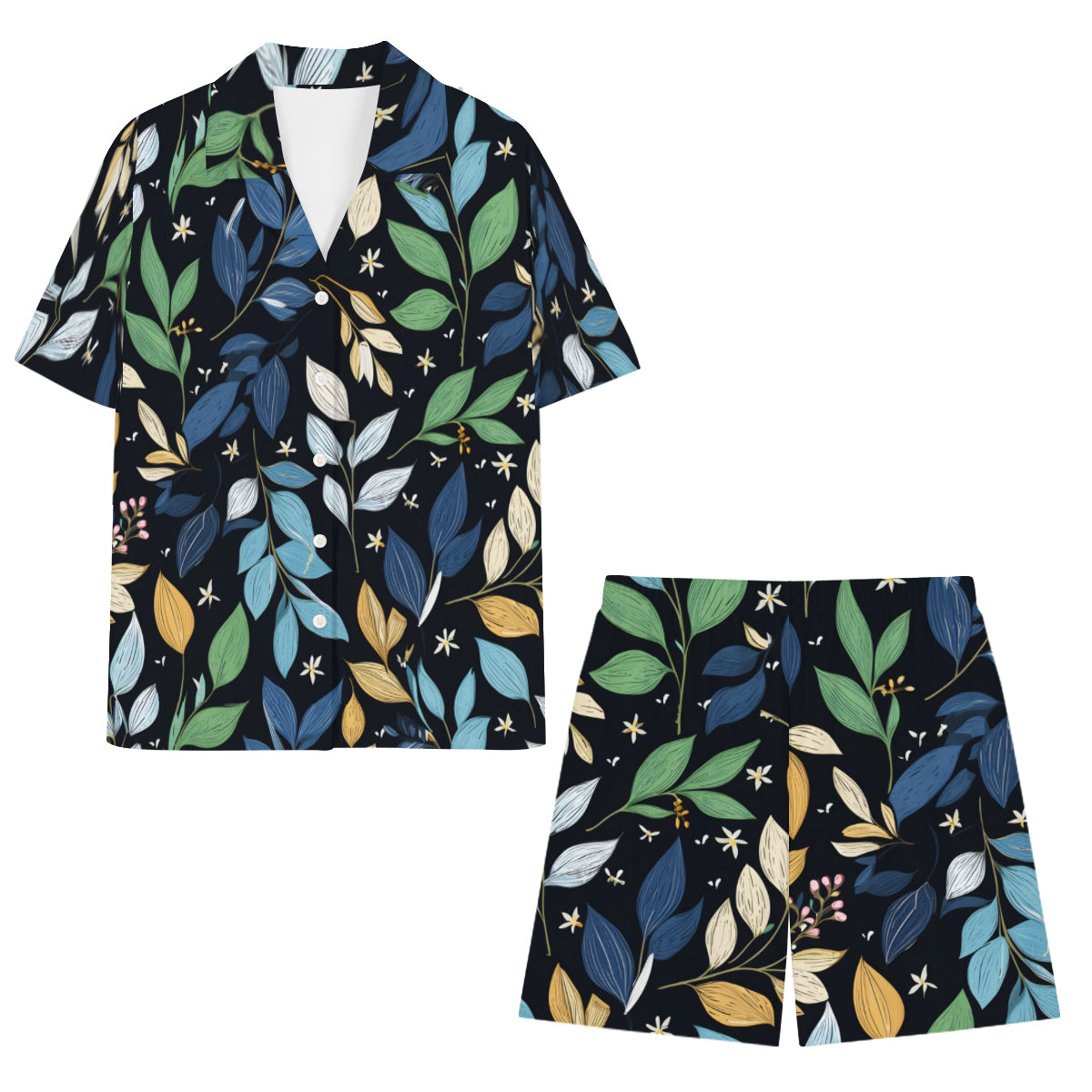 Elegant Leaves Man's Shirt And Short Set
